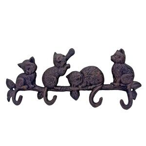 Cast Iron CAT KITTEN 4-Post Coat Hanger Wall Mount Hat Purse Hanger Key Rack
